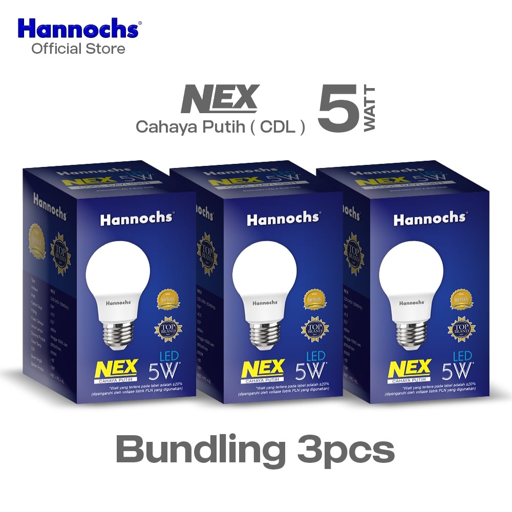 Hannochs Lampu Bohlam LED NEX 5W Cahaya Putih Paket isi 3pcs