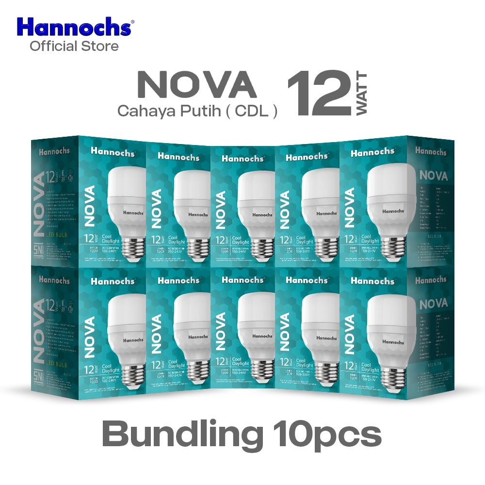 Hannochs Lampu Bohlam LED NOVA 12W Cahaya Putih Paket isi 10pcs