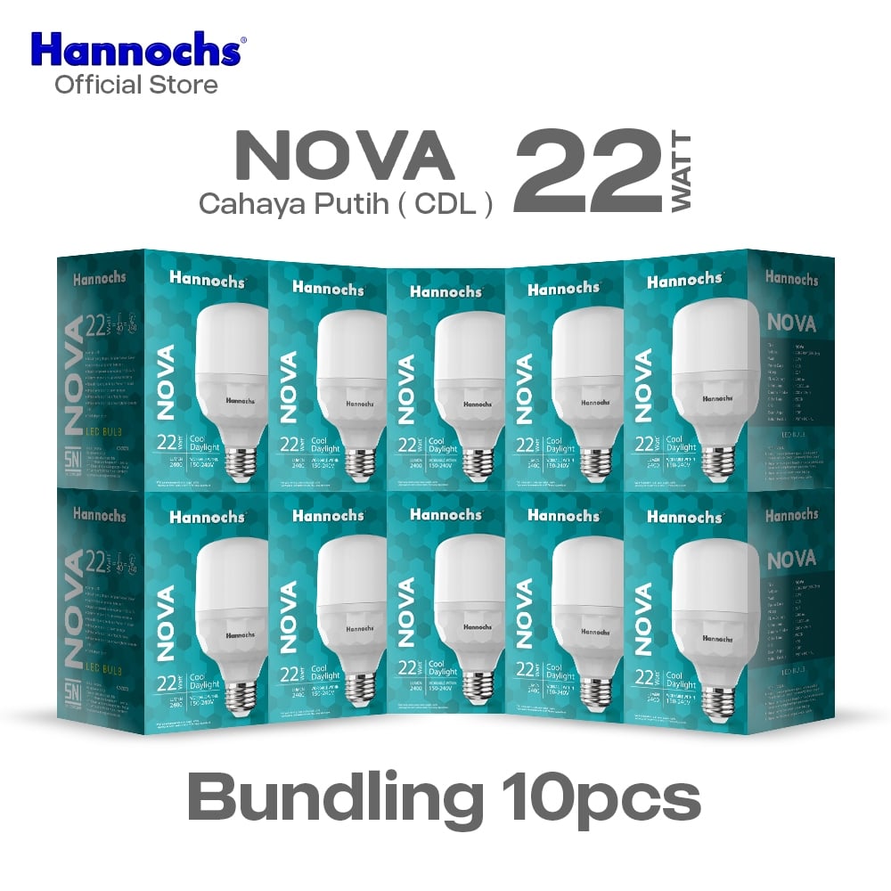 Hannochs Lampu Bohlam LED NOVA 22W Cahaya Putih Paket isi 10pcs