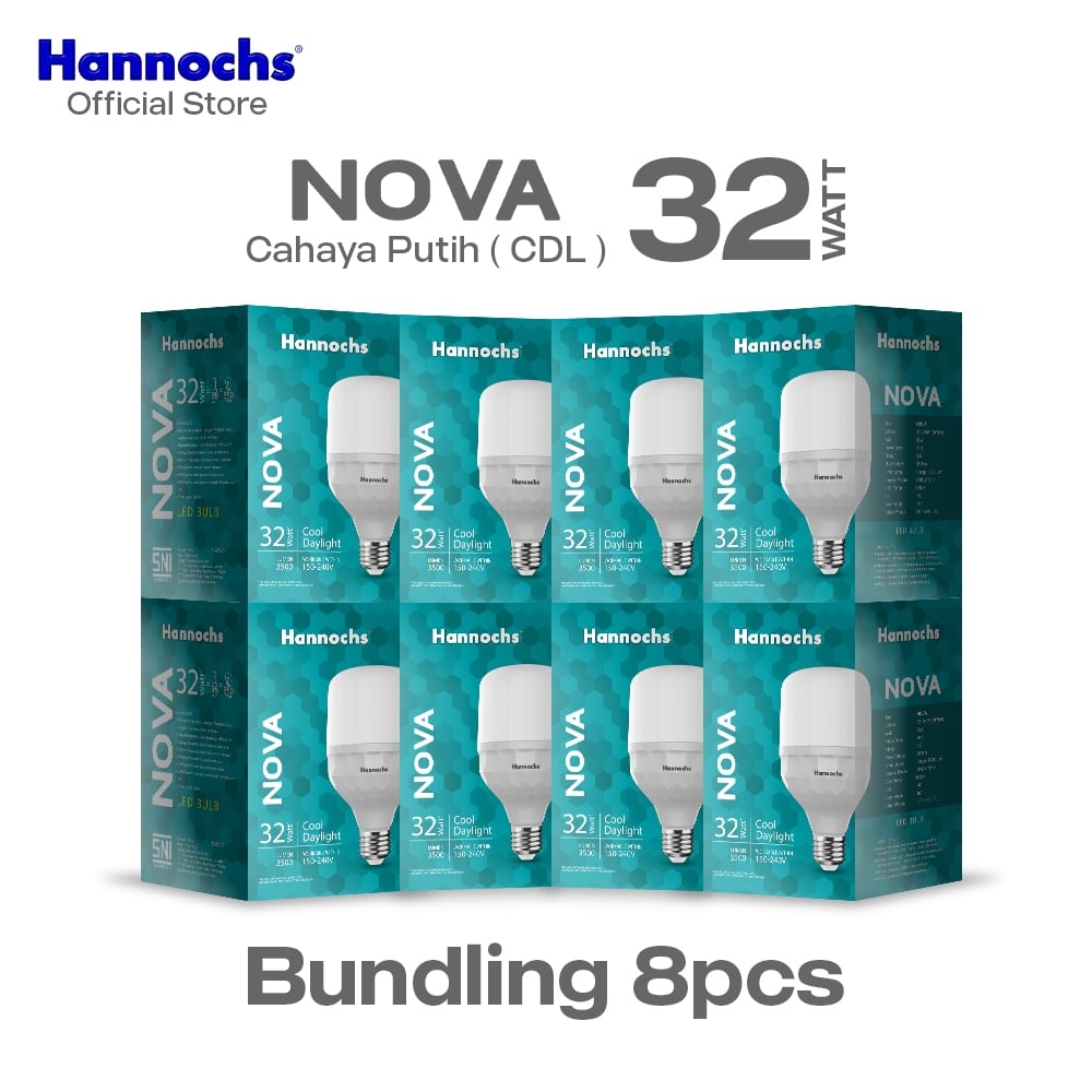 Hannochs Lampu Bohlam LED Nova 32W Cahaya Putih Paket isi 8pcs