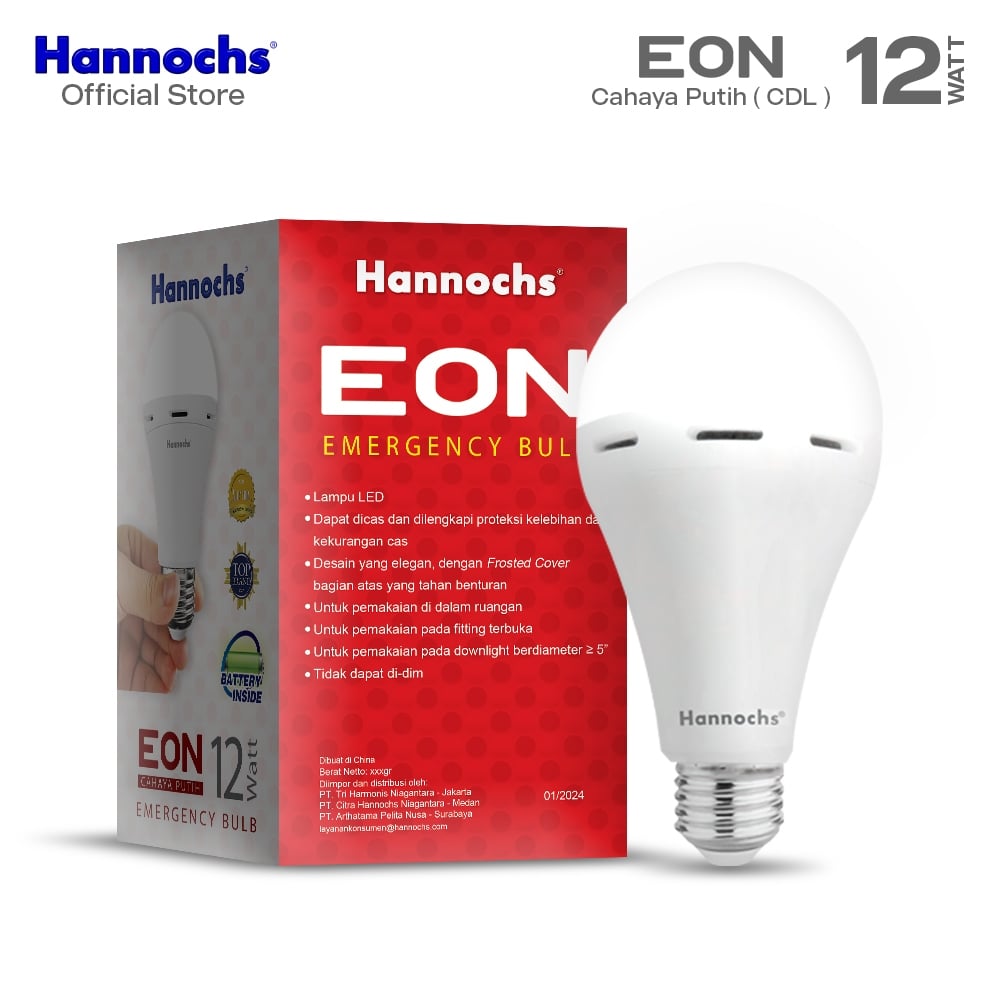 Hannochs Lampu Emergency Bohlam LED EON 12W Cahaya Putih isi 3pcs